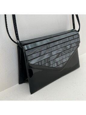 FIONA Faux Black Patent Mini Shoulder Bag Front Embellishment Event Party